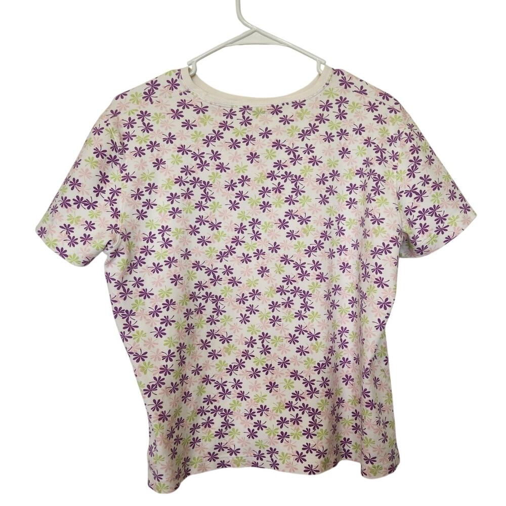 Kim Kim Rogers Multicolor Floral Crewneck Short Sleeve T-Shirt Cotton Tee Large